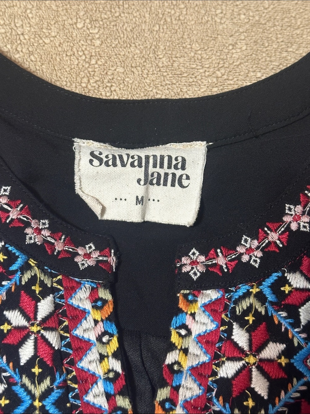 Savanna Jane Black dress with Multicolor Embroidered Yoke - Picture 4 of 4